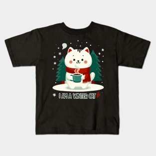 I Am a Winter Cat - Cute Cat design a with Chocolate on a cold winter Kids T-Shirt